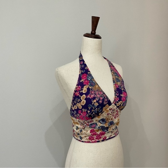 HALTER Floral Colorful Reversible Crop Top - Picture 4 of 12